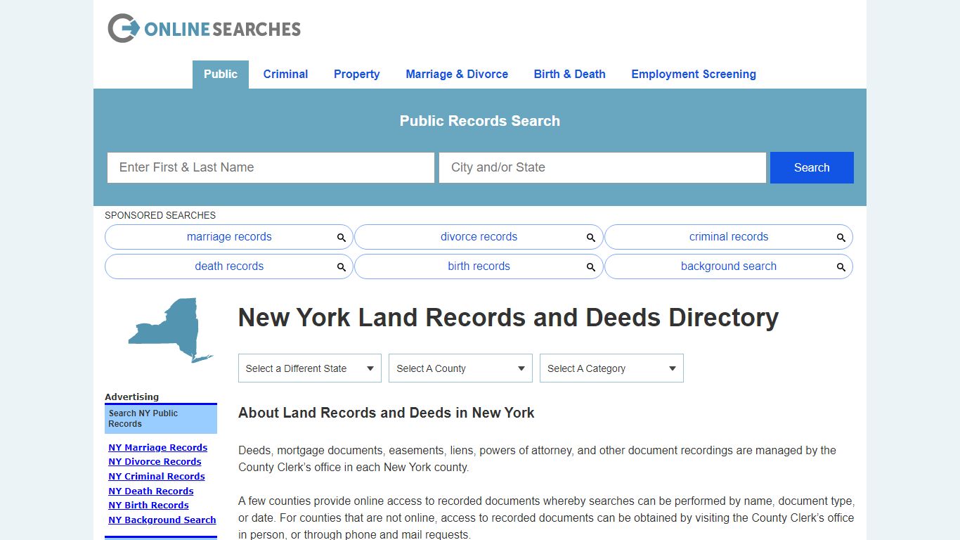 New York Land Records and Deeds Directory - OnlineSearches.com